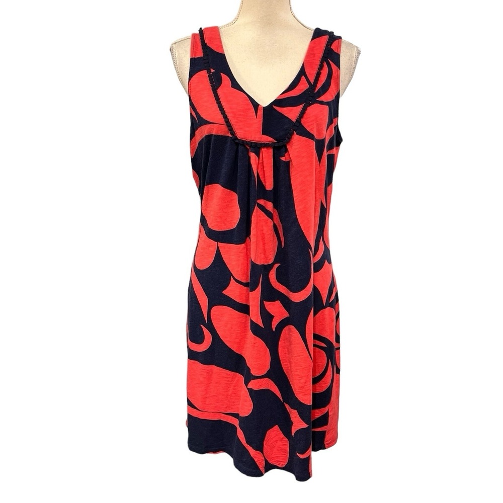 Boden Dress Colorful Abstract‎ Floral Crochet Trim Midi Size 10 Artsy Vacation